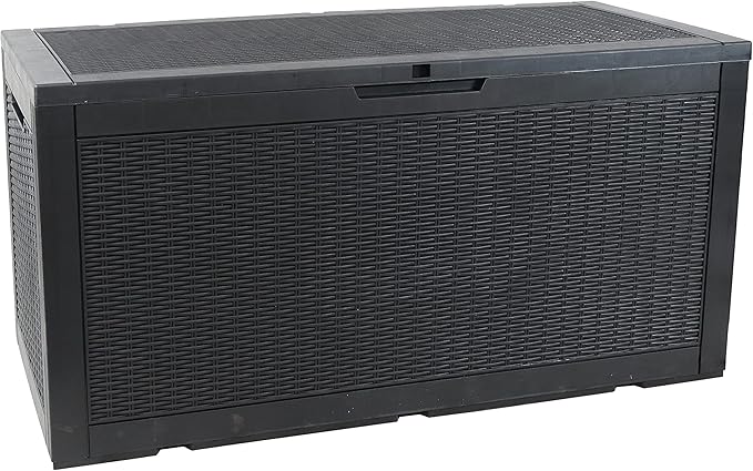 Sunnydaze Outdoor Deck Box - Lockable Package Delivery Box - Weather-Resistant Outdoor Storage Bin - 100-Gallon Faux Resin - Phantom Gray