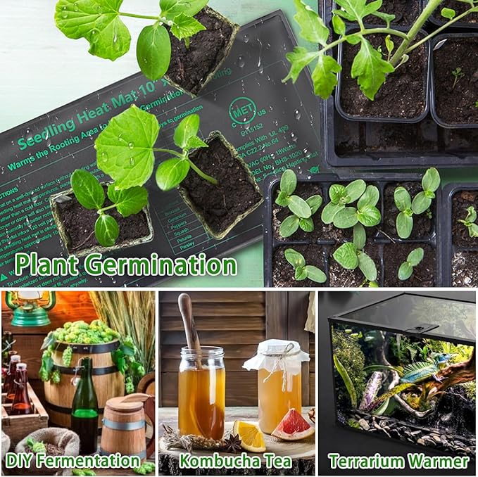 Seedling Heat Mat 1 Pack Dual Certified by MET and UL Plant Heating Mat Pad with Power Failure Protection Thermostatic Waterproof Suitable for Seedlings