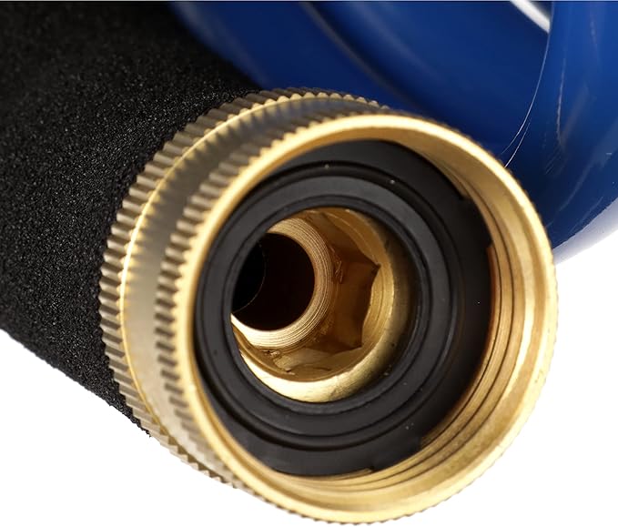 Attwood 11871-7 Spiral Watering Hose — Weatherproof, Kink-Free, 25 Feet Long, ¾-in. End Fittings, 3/8-In. Interior Diameter, Blue