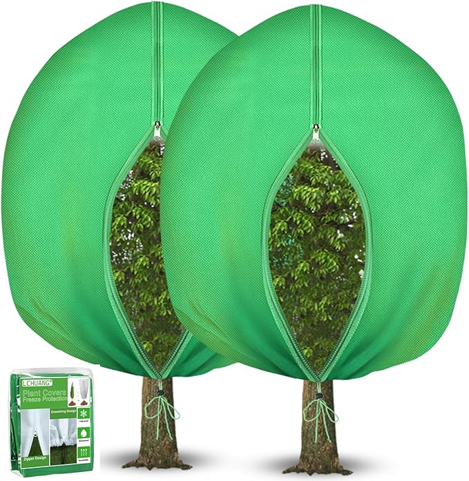 2Pack Winter Plant Covers Freeze Protection - 90" x 63" Extra Large Frost Blankets for Plants Tree Shrubs Cloth Anti-Freeze Protector Drawstring Bags Jacket for Outdoor Plants (3.2 oz/yd²)
