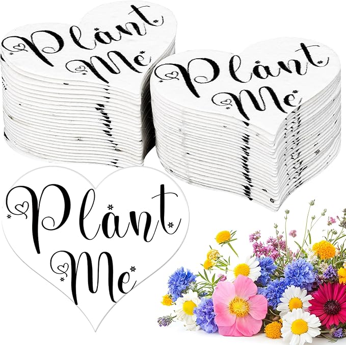 Heart Shaped Plantable Seed Paper, 60 Pieces, Wildflower Party Favors for Weddings, Showers, Birthdays, Memorials Garden Gifts
