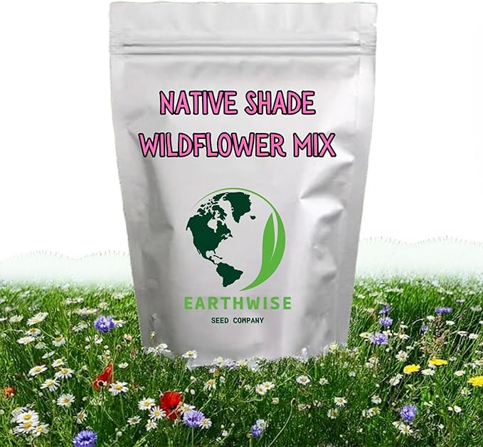 Earthwise Shady Native Wildflower Seed Mix – Shade Tolerant, Pollinator Friendly, Low Maintenance, Organic, Chemical-Free, Pet Safe, Moisture Adaptable, Non-GMO – Covers Up to 750 sq ft, 1 lb