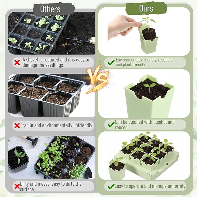 1 Pc 9 Cells Seed Starting Tray, Easy Transplant, 2.56 Inch Deep Reusable Seed Starting Kit with Handles Thickened Seedling Tray Seedlings Starter Kit for Indoor, Outdoor, Greenhouse Use