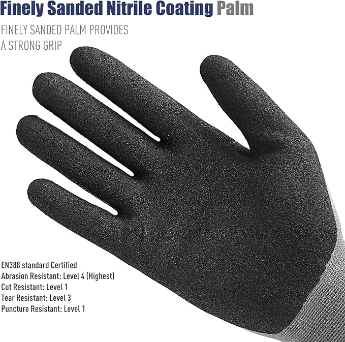 HANDLANDY 6 Pairs Safety Work Gloves with MicroFoam Nitrile Coated - Breathable Nylon Gloves with Grip for Men & Women