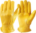 OZERO Leather Work Gloves: Mens Deerskin Gloves Soft Breathable Abrasion Resistant Gardening Firewood Glove - for Driving Riding Yardwork Ranch Farm Hunting Garage DIY for Men & Women (Gold,M)