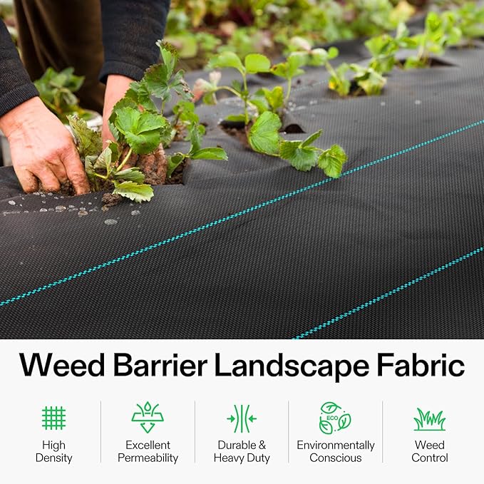 VIVOSUN Premium Weed Barrier Landscape Fabric Heavy Duty, 1.5ftx50ft 5oz Double-Layered Weed Control Mat with High Permeability, Commercial Ground Cover, Easy Set up & Superior Weed Control