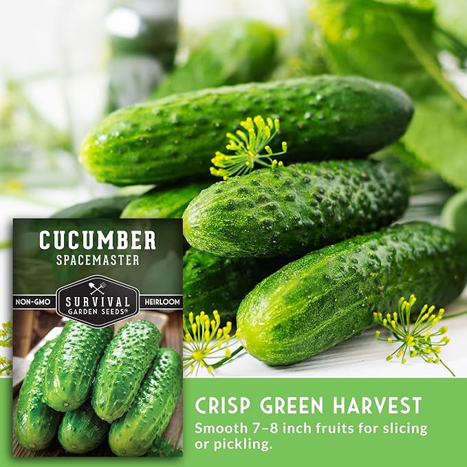Spacemaster Cucumber Seeds for Planting | Compact Heirloom Non-GMO Variety for Small-Space Gardens – Survival Garden Seeds (3 Packs)