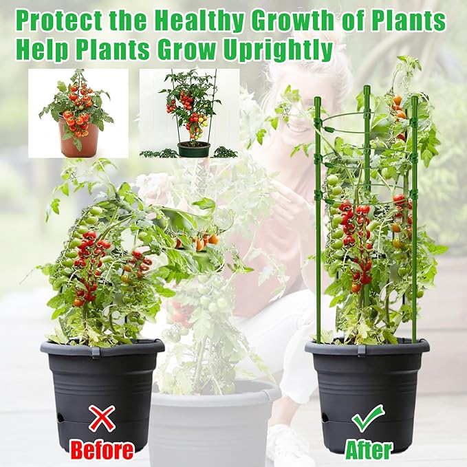 Legigo 36 Inch 6 Pack Plant Support Cages Tomato Cage for Garden with 10 Plant Clips- Plant Cages Adjustable Rings, Tomato Plant Support Stakes Trellis for Pots, Peppers, Cucumbers and Flowers