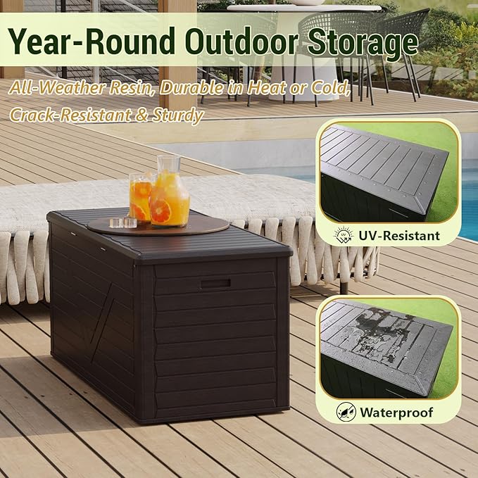 260 Gallon PRO Outdoor Storage Box Waterproof,Resin Deck Box Storage Bin for Cushion Patio Furniture, Pool Accessories, and Garden Tools, Lockable & UV-Resistant, Black