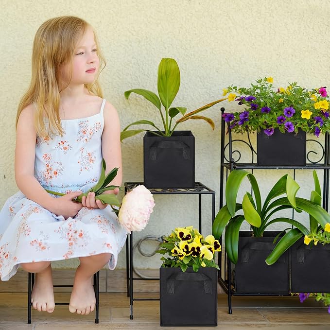 Nuogo 15 Pack 3 Gallon Square Grow Bags Thick Fabric Pots with Handles Black Plant Grow Bags for Indoor and Outdoor Garden