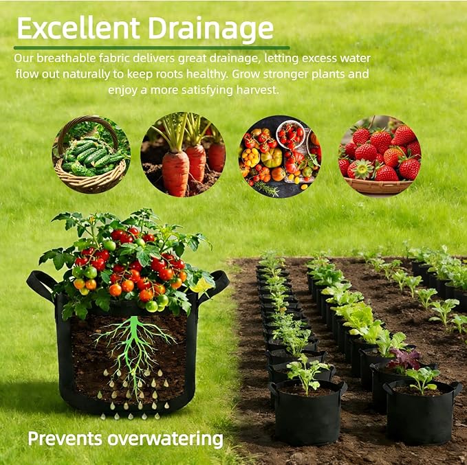 Dipuosile 6-Pack 5 Gallon Grow Bags, Heavy Duty 300G Thickened Nonwoven Plant, Fabric for Tomato,Potato,Vegetables, and Flowers
