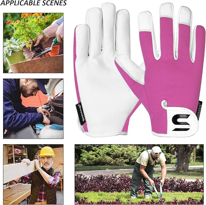SAWANS Leather Gardening Gloves Ladies and Mens Thorn Proof Garden Gloves for Women Men Gardening Durable Work Gloves