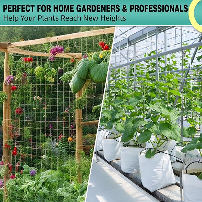 5X 30 Ft Nylon Trellis Netting, 6×6 Heavy Duty Trellis Mesh Garden Netting for Climbing Plants, Use for Tomatoes, Cucumbers, Peas, Grape Racks