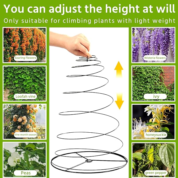 WNJ 3-Pack Pea Trellis Green Bean Trellis for Garden, Sugar Snap Tower with Pole, Stretchable to 53.6 Inch, Metal Climbing Plant Grow Cage Stand for Cucumber Vine Vegetables Indoor Outdoor