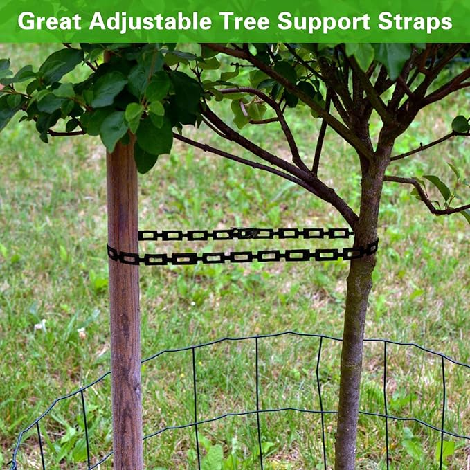 50 FT Chain Lock Tree Tie, 1/2 Inch Wide Adjustable Tree Support Straps for Staking, Outdoor Plant Garden Ties, Flexible & Reusable Plastic Ties for Cable, Leaning Tree Garden Accessories