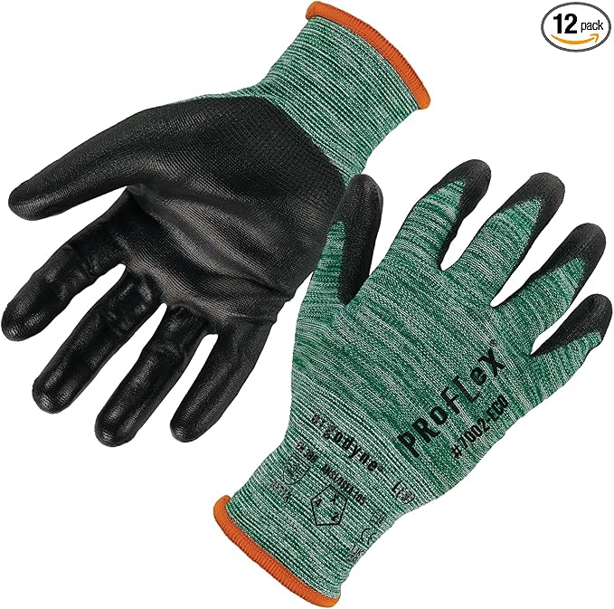 Ergodyne ProFlex 7002-ECO Work Glove, Recycled PU Coated Palms Gloves, Post Consumer Materials, 15 gauge, 12-Pack