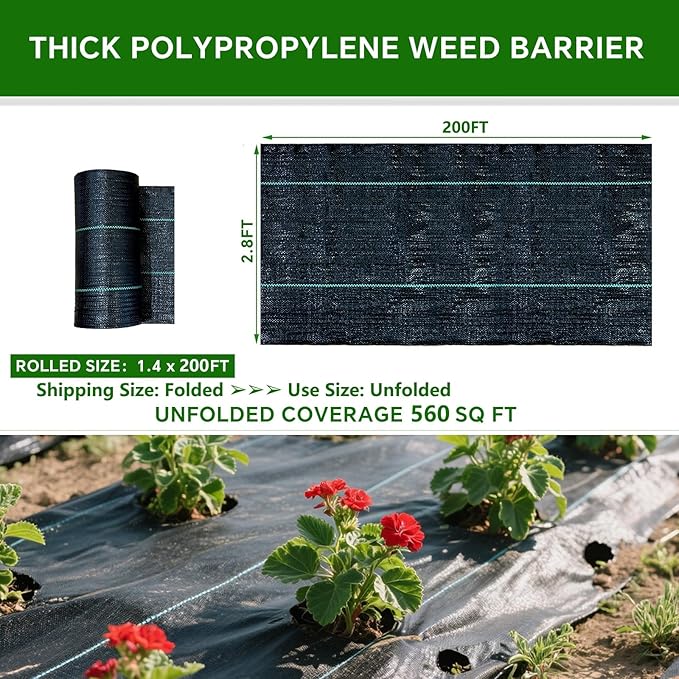 Weed Barrier Landscape Fabric Heavy Duty,2.8FT x 200FT Premium Garden Weed Blocker Fabric for Weed Control, Plastic Ground Cover with Woven Weed Cloth,Durable Landscaping Fabric