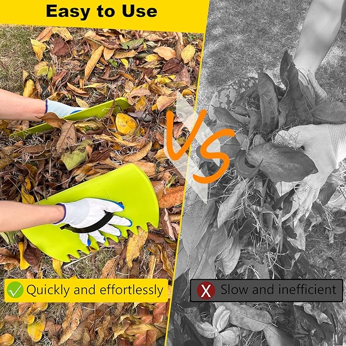 Leaf Scoops Hand Rakes, Leaf Scoops and Claws with Gloves, Lightweight Plastic Leaf Scoop, Large Leaf Grabbers for Picking Up Leaves, Clippings, Grass(1 Set, Yellow)