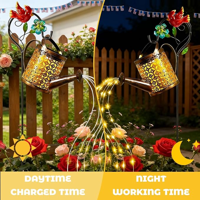 Solar Watering Can Lights, Waterproof Garden Lanterns with Shepherd Hook, Butterfly Hanging Lanterns Decor for Patio Yard Lawn Walkway, Perfect Gardening Gift for Women Mom Grandma (Hummingbird-A)