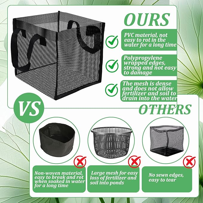 6PCS Mesh Aquatic Pond Plant Baskets, 2 Gallon Large Pond Planting Bags Reusable Aquatics Planter Pot Water Lily Growing Container with Handles for Lotus Bog Plant Garden Terrestrial Plants, 7.9"
