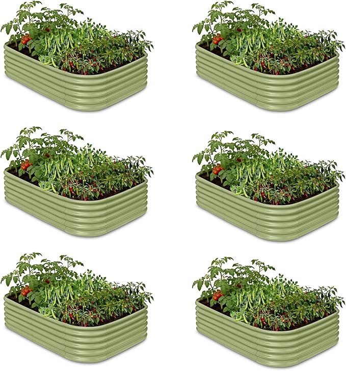 6-Pack Galvanized Raised Garden Bed 6x4x1.5 ft, 17" Tall Planter Boxes Outdoor, Zn-Al-Mg Metal Raised Beds for Gardening Herb Fruit Vegetable, Modular Flower Bed for Outdoor Plants-Moss Green