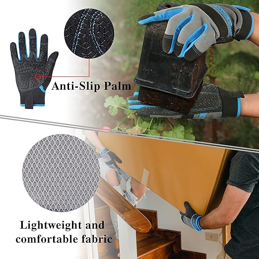 HANDLANDY Grip Work Gloves for Women Men, Safety Utility Yard Working Gloves, Flexible Touch Screen Mechanics Gloves (Grip-upgraded, X-Large (Pack of 1))