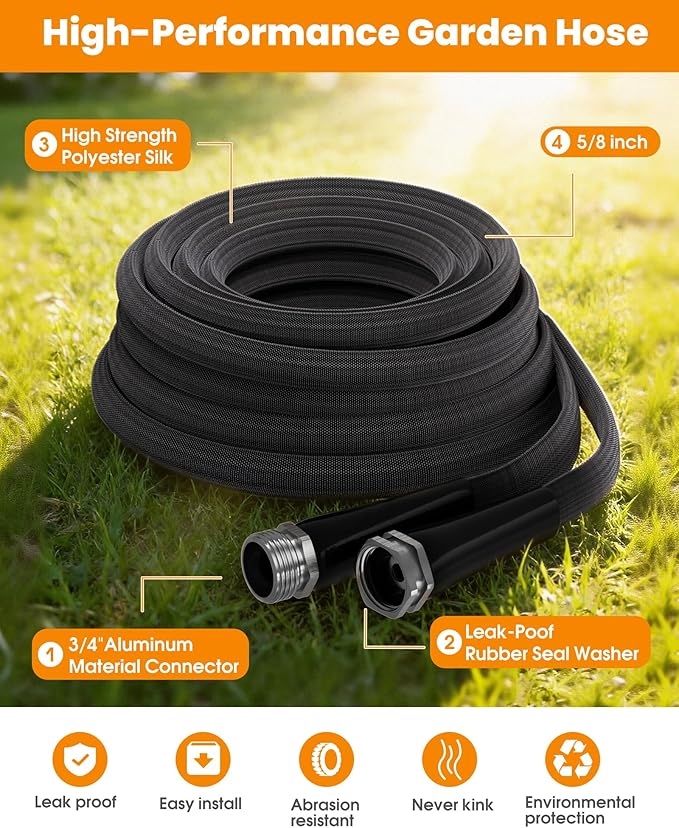 75 FT Garden Hose, Non-Expanding Water Hose, Ultra Flexible, Burst-Resistant, Kink-Free, High-Pressure Garden Hose for Easy All-Weather Use on Lawns, Gardens, and Outdoor Cleaning