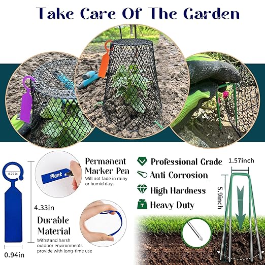 Feel Natural Plant Covers from Animals, 10 Pcs 9.25"x9.45" Wire Garden Cloches for Plants, Metal Plant Cages for Outdoor Plants, Anti-Rust Plant Protector to Keep Rabbits & Squirrels Out