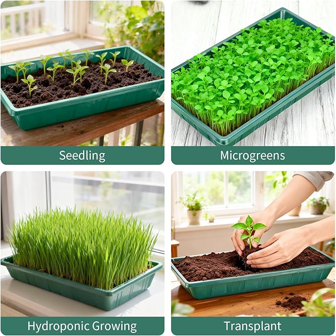 5 Pack 1017 Plant Growing Trays Seed Starting Trays Plant Tray Microgreens Growing Trays Plastic Trays for Plants, No Holes