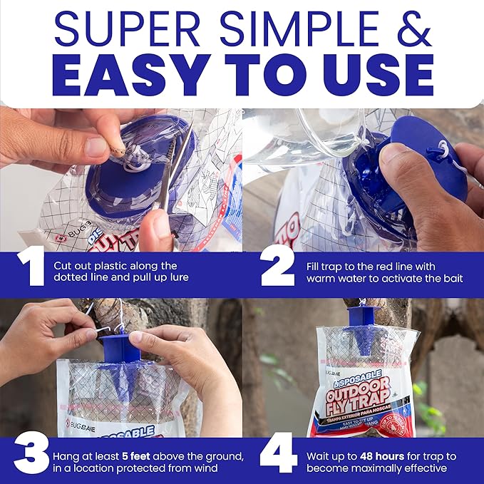 Fly Traps Outdoor Fly Trap for Patio. 2 Non-Toxic Pre-Baited Flies Bags Outdoor Disposable. Hanging Bug Catchers for All Filth Flies Killer for Outside Bug Control in Yard Horse Ranch Trash Can