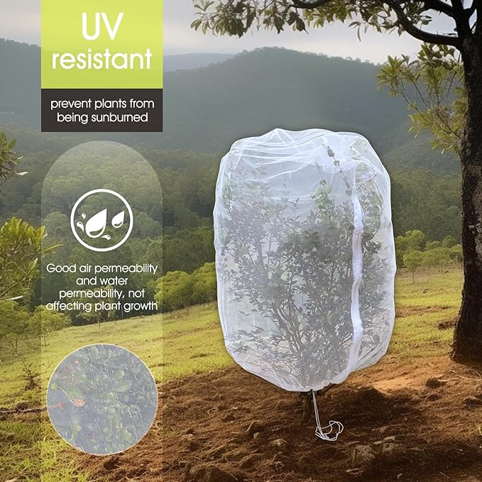 Fruit Tree Netting, RIFNY 3.9 X 3.3 FT Blueberry Bush Netting Cover with Zipper Drawstring, Outdoor Mosquito Net Garden Netting Cover Protector Plant from Birds Cicadas Animals Insect (4 PCS, White)