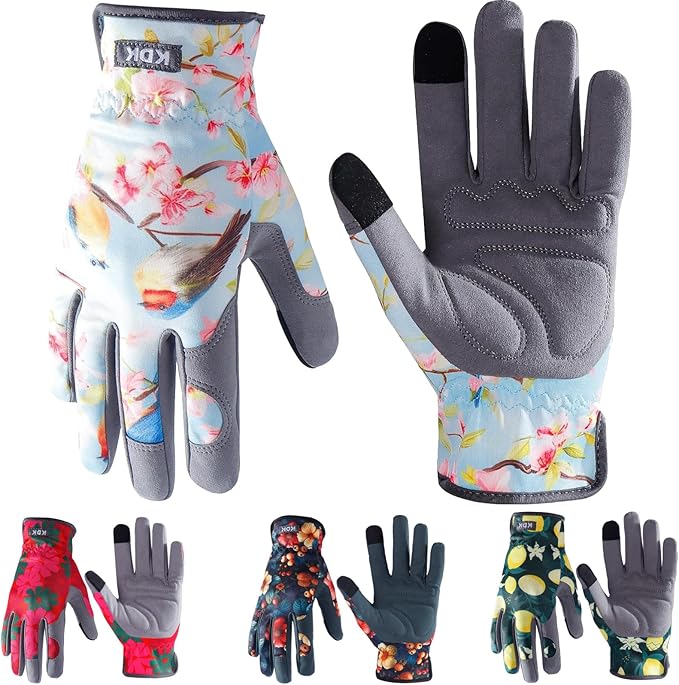 Gardening Gloves for Women, Flexible Breathable Garden Gloves, Leather Working Gloves for Weeding, Digging and Pruning (M-Birds)