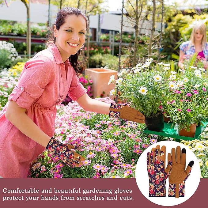 Leather Gardening Gloves for Women Thorn Proof Garden Gloves Touch Screen Working Gloves Gifts,M