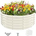 17" Tall Round Outdoor Garden Raised Garden Bed Kits-0.8MM Thick Metal Raised Planter Bed/Ground Planter Box for Variety of Flowers,Herbs,Vegetables,Trees (Cream White, 48 Dia X 16.5inches)