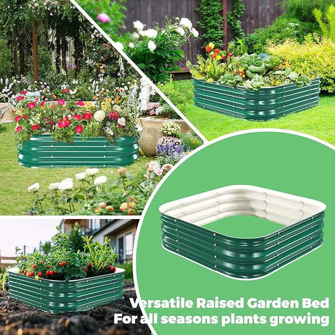 Galvanized Raised Garden Bed, 4x4x1ft Garden Planter Bed Outdoor, Heavy Duty Rustproof Steel Raised Bed Kit for Gardening Vegetables Fruits Flowers Grow Green