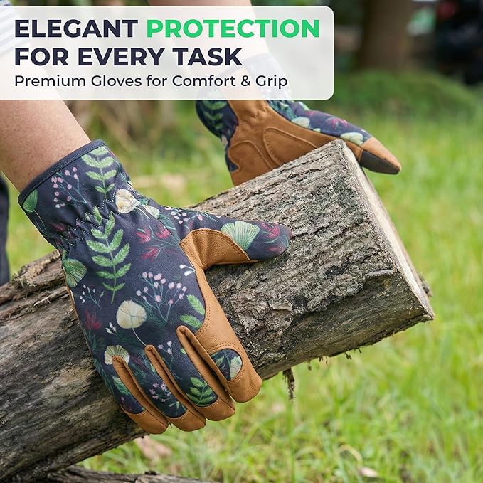 Flora Women’s Gardening Gloves, Thorn-Resistant Microfiber Leather | Breathable, Flexible Grip Work Gloves for Digging, Planting, Weeding & Pruning