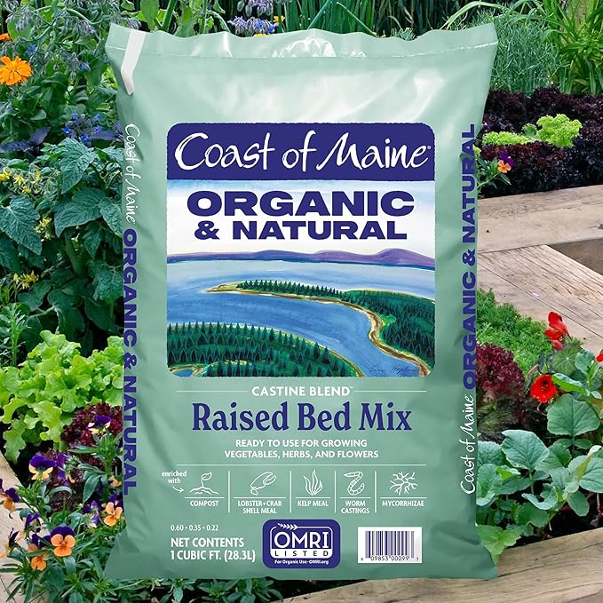 Coast of Maine Castine Blend Organic and Natural Raised Bed Mix, 1 cu ft (Pack of 6), RTU for Growing Vegetables, Herbs and Flowers