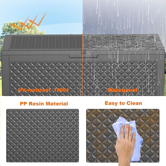 Vixzen 100 Gallon Waterproof Deck Box – Outdoor Storage Organizer for Patio & Garden（Black，100 Gallon）