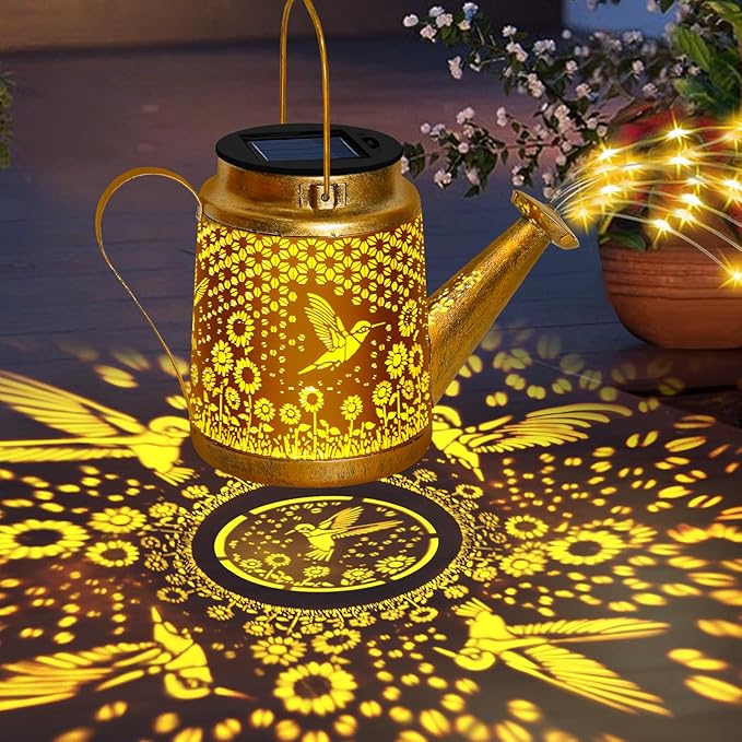 Mothers Day Gifts, Hummingbird Solar Lanterns Garden Decor, Outdoor Waterproof Watering Can with Shepherd Hook, Solar Garden Decor for Yard Outdoor Pathway, Gifts for Women Mom Grandma Birthday
