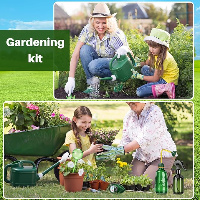 Reallnaive 6 Pcs Indoor Watering Can Set 1/2 Gallon Can 6.8 oz Spray Bottle 17 oz Squeeze Bottle Plant Watering Globes Soil Moisture Meter Small Spraying Set for Indoor Outdoor(Army Green)
