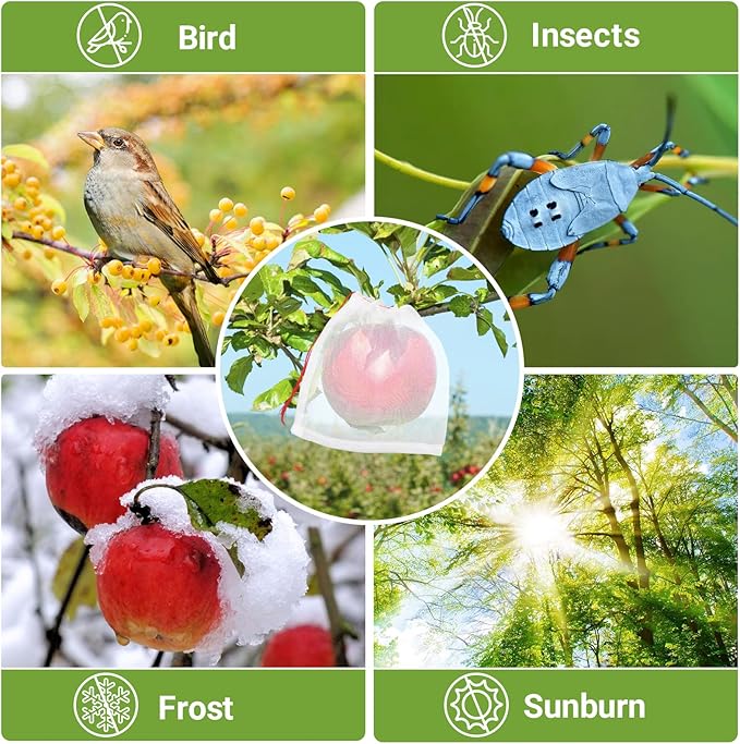 Fruit Bags for Fruit Trees, 25pcs 6x6 in Fruit Protection Net Bags, Garden Netting Mesh Bags with Drawstring Keeping Away Birds Pests Squirrels, Bug Net Bags