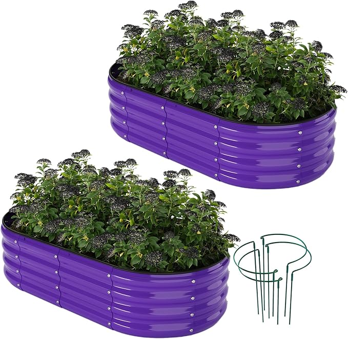 ZFHgarden Galvanized Metal Planter Raised Garden Bed Kit for Gardening Outdoor Garden Box Raised Flower Bed 2PC Purple 4X2X1FT