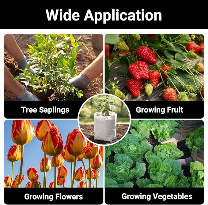 Fabric Grow Bags - 12.6x13.4 inches Breathable Seed Starter Plant Grow Bags for Seedling Pots, Nursery Pots for Plants, 50pcs