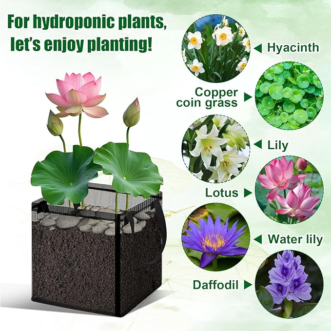 2pcs Aquatic Planting Bags with Handles,7.8" Aquatic Pond Planter for Pond, Square Grow Bags, Durable Breathe Reusable Fabric Plant Bags for Aquatic Plants, Potato, Carrot, Flower (1 Gallon)