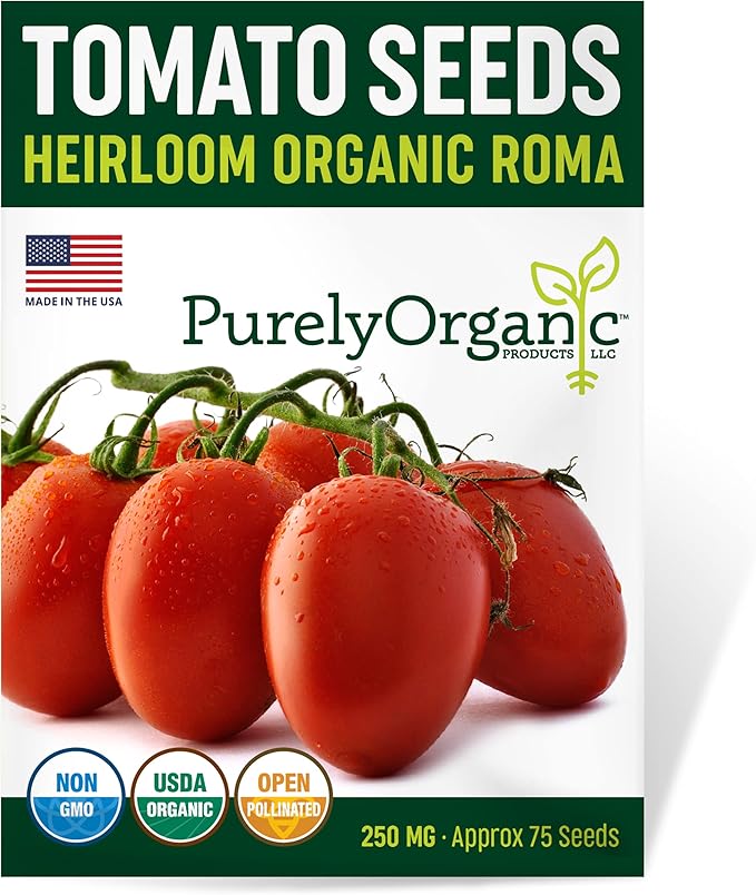 Organic Tomato Seeds (Roma) - Approx 75 Seeds - USDA Organic, Non-GMO, Open Pollinated, Heirloom, USA Origin