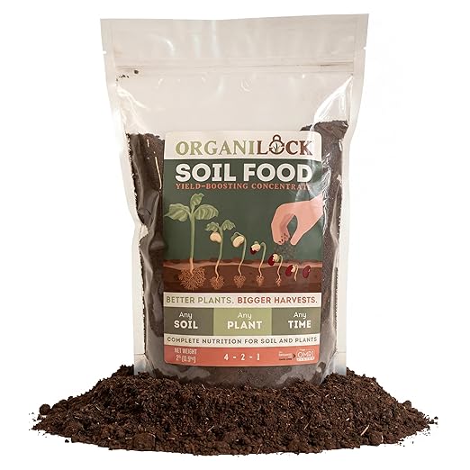 OrganiLock Soil Food — Organic All-in-One Soil Amendment + Fertilizer | Mycorrhizae, Biochar & Beneficial Bacteria | OMRI Listed, Patented, Won’t Burn | Vegetables, Flowers, Lawns