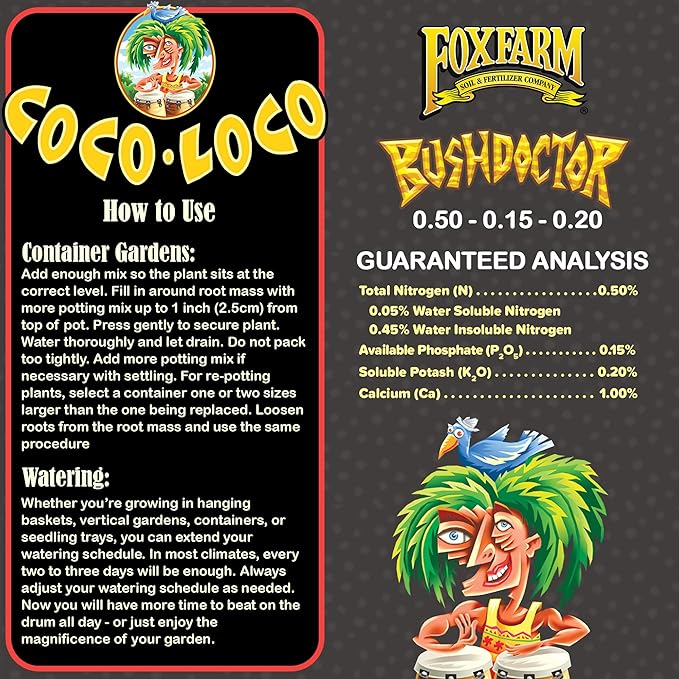 FoxFarm Bush Doctor Coco Loco Potting Mix, 2cu ft (Pack of 4) - Extends Your Watering Schedule, Triple-Washed to Reduce Salt Content - Perfect for Cultivating Healthy Plants
