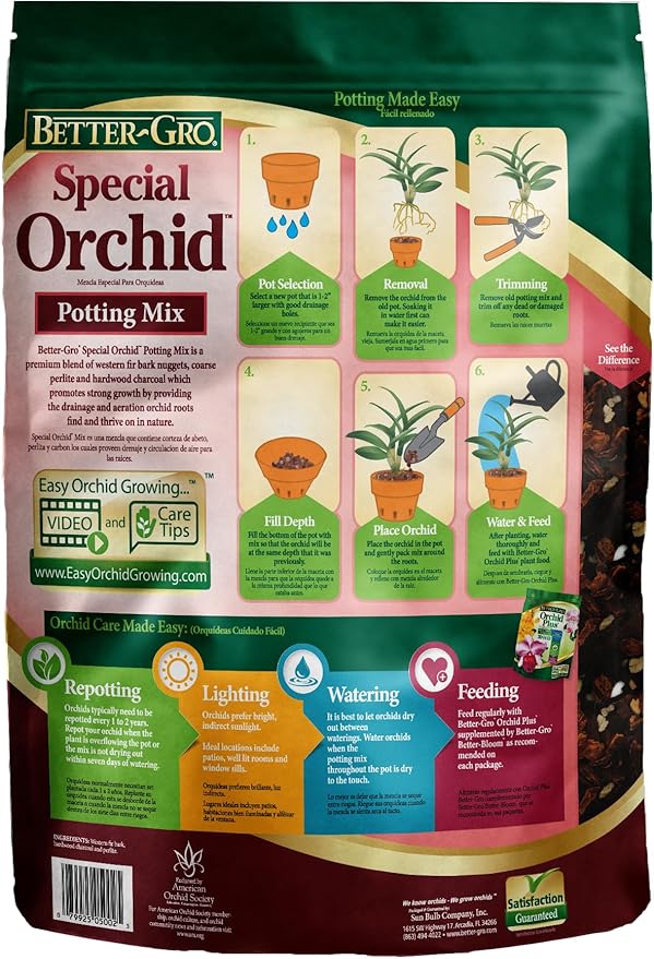 Better-Gro Special Orchid Mix - Premium Grade Orchid Bark Potting Mix, Repotting, Enhanced Drainage, Air Flow & Root Ventilation, Ideal for Phalaenopsis, Cattleyas, Dendrobiums 4 Quarts (Pack of 2)