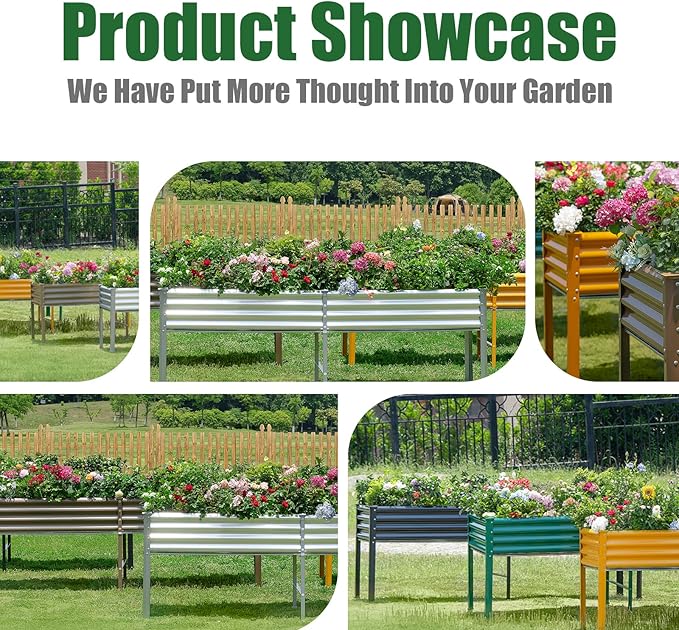 Land Guard Galvanized Raised Garden Bed with Legs, 96×24×32in Raised Garden Beds Outdoor with Drainage Holes, Planter Boxes Outdoor for Backyard, Patio, Balcony, 1200lb Capacity, Cream Yellow