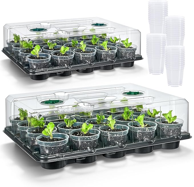 homenote 3 Inch Seed Starter Trays 2 Pack with Humidity Dome, 20-Cell Seedling Starter Trays,Plant Starter Germination Trays for Pot Seedlings for Indoor Outdoor with 40 Pcs 3" Nursery Pots